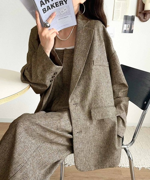 classicalelf（クラシカルエルフ）の「羽織るだけでキマる。袖タックヘリンボーンオーバーサイズジャケット（セットアップ可）（テーラードジャケット・レディース・チャコール/ブラック/グレイッシュベージュ・LARGE/MEDIUM/SMALL/X-LARGE）」の22枚目の写真