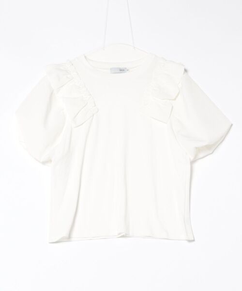 urge:(アージコロン )の「【URGE:】ショルダー フリル 異素材 半袖 カットソー(Tシャツ/カットソー・レディース・ブラック/ホワイト・X-LARGE/LARGE/MEDIUM/SMALL)」の9枚目の写真