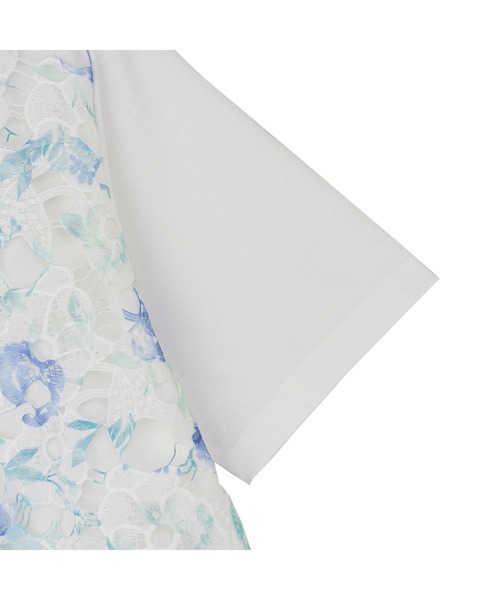 TOKYO SHIRTS(トウキョウシャツ)の「花柄レースプルオーバー 半袖(シャツ/ブラウス・レディース・ブルー/パープル/ピンク・M/L/LL)」の6枚目の写真