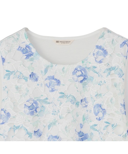 TOKYO SHIRTS(トウキョウシャツ)の「花柄レースプルオーバー 半袖(シャツ/ブラウス・レディース・ブルー/パープル/ピンク・M/L/LL)」の5枚目の写真