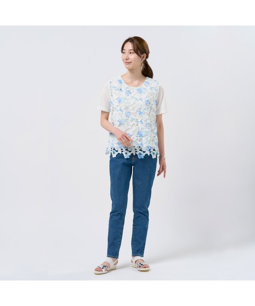 TOKYO SHIRTS(トウキョウシャツ)の「花柄レースプルオーバー 半袖(シャツ/ブラウス・レディース・ブルー/パープル/ピンク・M/L/LL)」の19枚目の写真