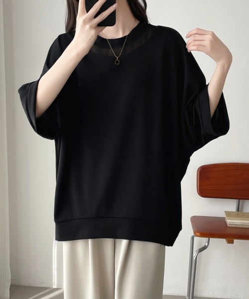ABITOKYO(アビトーキョー)の「シアー切替ドルマンプルオーバー(スウェット・レディース・ブラック/ブルー/イエロー・M/L/XL)」の1枚目の写真