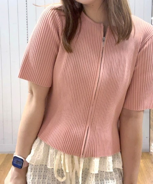 半袖ニット Land様 HONEYSUCKLE ROSE】フロントジップ半袖ニット(その他トップス