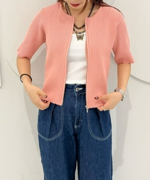 Right-on（ライトオン）の「HONEYSUCKLE ROSE(ハニーサックルローズ)【レディース】フロントジップ半袖ニット（その他トップス・レディース・ピンク/オフホワイト/ブラック・L/M）」の13枚目の写真