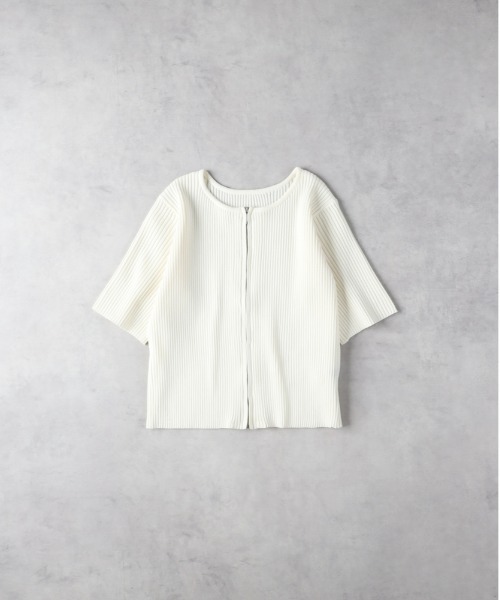 Right-on（ライトオン）の「HONEYSUCKLE ROSE(ハニーサックルローズ)【レディース】フロントジップ半袖ニット（その他トップス・レディース・ピンク/オフホワイト/ブラック・L/M）」の9枚目の写真
