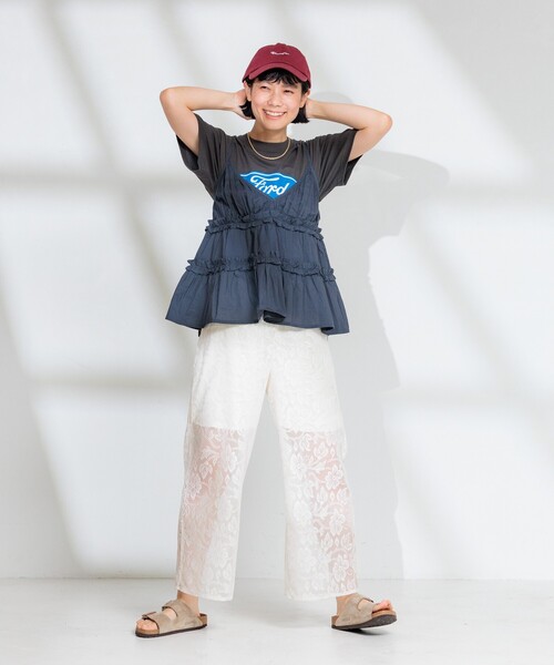 新品 COOLA クーラ フラワーレースワイドデニム レース飾り ワイドパンツ coola | STORES