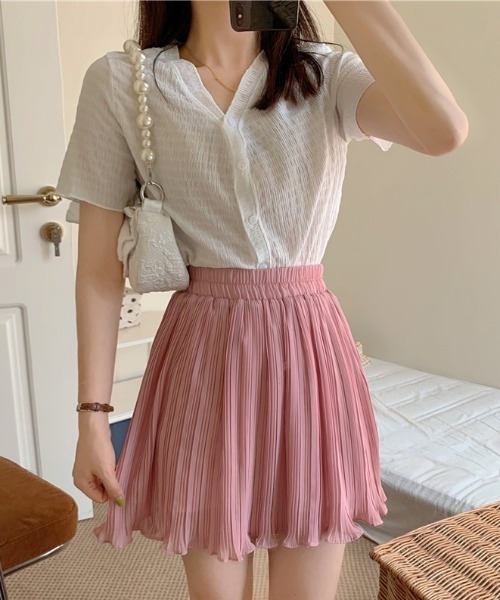 Teem Store(チームストア)の「【インパン付き】ふんわりプリーツフレア ミニスカート(スカート・レディース・ブラック/ホワイト/ピンク・F)」の5枚目の写真