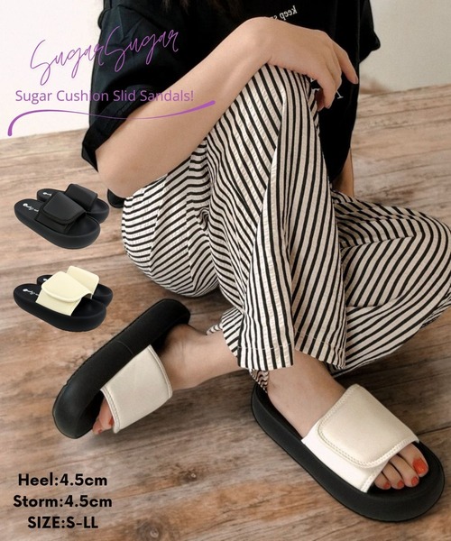 Sugar Sugar（シュガーシュガー）の「シュガー クッション スライド サンダル【SUGAR SUGAR シュガーシュガー】9202 レディース ミュールサンダル スリッポン さっと履ける マシュマロ　柔らかい（サンダル・レディース・ブラック/アイボリー・S/M/L/LL）」の4枚目の写真