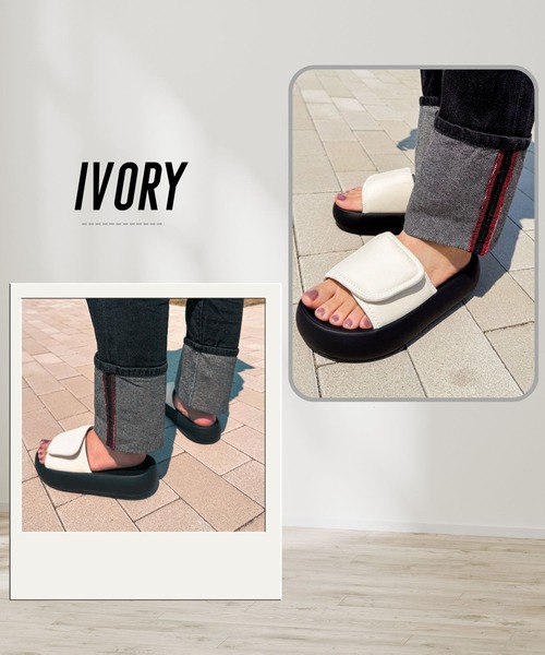 Sugar Sugar（シュガーシュガー）の「シュガー クッション スライド サンダル【SUGAR SUGAR シュガーシュガー】9202 レディース ミュールサンダル スリッポン さっと履ける マシュマロ　柔らかい（サンダル・レディース・ブラック/アイボリー・S/M/L/LL）」の5枚目の写真