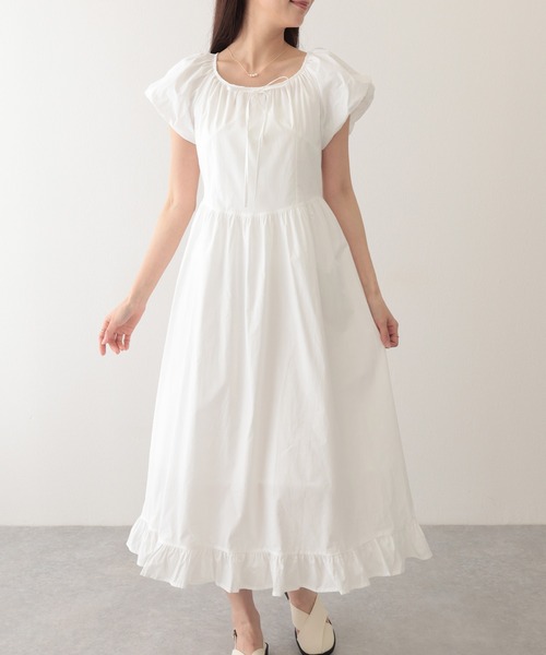 Lace Ladies（レースレディース）の「ポシェット付き ラウンドネック ギャザー ロング ワンピース（ワンピース・レディース・アイボリー/ブルー/イエロー/グリーン・FREE）」の2枚目の写真