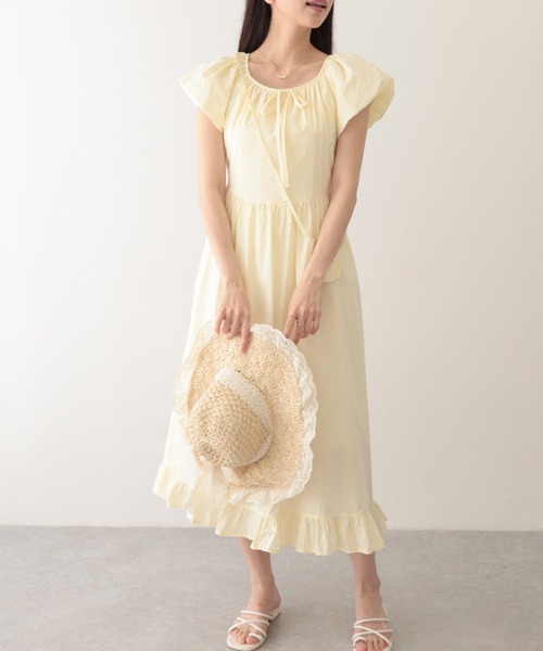 Lace Ladies（レースレディース）の「ポシェット付き ラウンドネック ギャザー ロング ワンピース（ワンピース・レディース・アイボリー/ブルー/イエロー/グリーン・FREE）」の10枚目の写真