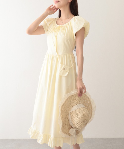 Lace Ladies（レースレディース）の「ポシェット付き ラウンドネック ギャザー ロング ワンピース（ワンピース・レディース・アイボリー/ブルー/イエロー/グリーン・FREE）」の13枚目の写真