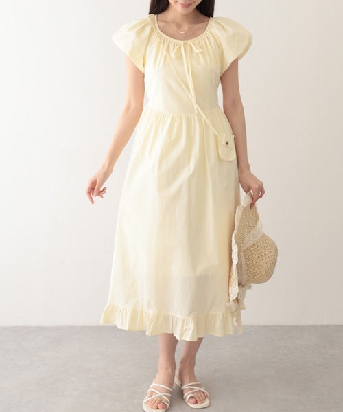 Lace Ladies（レースレディース）の「ポシェット付き ラウンドネック ギャザー ロング ワンピース（ワンピース・レディース・アイボリー/ブルー/イエロー/グリーン・FREE）」の15枚目の写真
