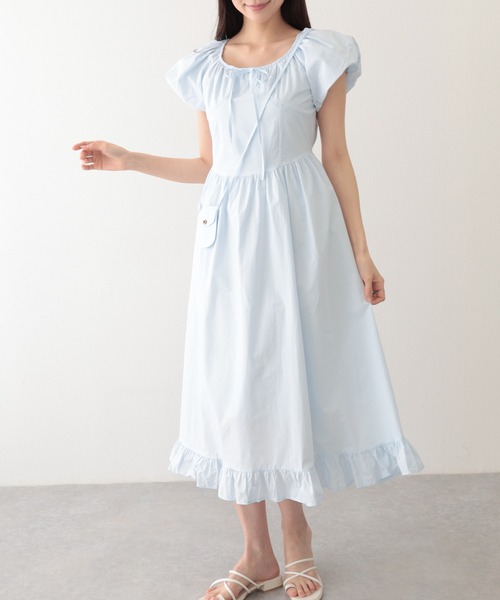 Lace Ladies（レースレディース）の「ポシェット付き ラウンドネック ギャザー ロング ワンピース（ワンピース・レディース・アイボリー/ブルー/イエロー/グリーン・FREE）」の16枚目の写真