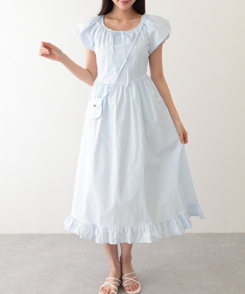 Lace Ladies（レースレディース）の「ポシェット付き ラウンドネック ギャザー ロング ワンピース（ワンピース・レディース・アイボリー/ブルー/イエロー/グリーン・FREE）」の18枚目の写真