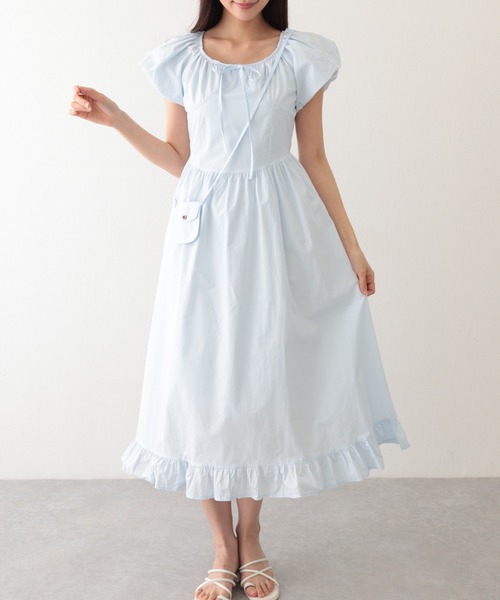 Lace Ladies（レースレディース）の「ポシェット付き ラウンドネック ギャザー ロング ワンピース（ワンピース・レディース・アイボリー/ブルー/イエロー/グリーン・FREE）」の20枚目の写真