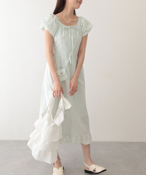 Lace Ladies（レースレディース）の「ポシェット付き ラウンドネック ギャザー ロング ワンピース（ワンピース・レディース・アイボリー/ブルー/イエロー/グリーン・FREE）」の22枚目の写真