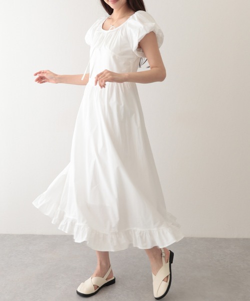 Lace Ladies（レースレディース）の「ポシェット付き ラウンドネック ギャザー ロング ワンピース（ワンピース・レディース・アイボリー/ブルー/イエロー/グリーン・FREE）」の7枚目の写真