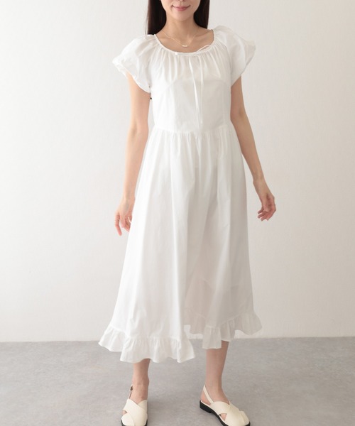 Lace Ladies（レースレディース）の「ポシェット付き ラウンドネック ギャザー ロング ワンピース（ワンピース・レディース・アイボリー/ブルー/イエロー/グリーン・FREE）」の9枚目の写真
