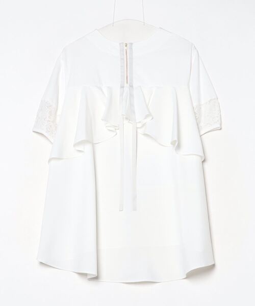 EGLANTINE（エグランティーヌ）の「EGLANTINE 異素材切り替えバックフレアーカットソー半袖チュニック丈（Tシャツ/カットソー・レディース・ブラック/オフホワイト/ベージュ・40）」の8枚目の写真