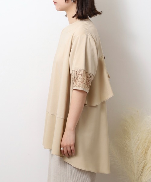 EGLANTINE（エグランティーヌ）の「EGLANTINE 異素材切り替えバックフレアーカットソー半袖チュニック丈（Tシャツ/カットソー・レディース・ブラック/オフホワイト/ベージュ・40）」の13枚目の写真
