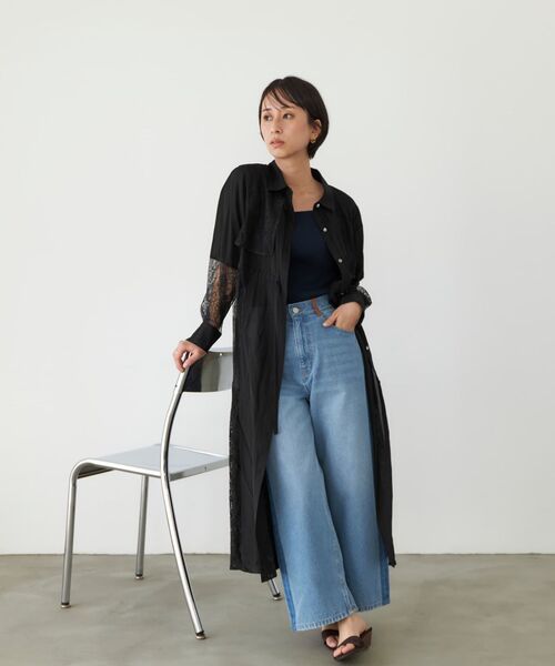 セール】ミックスレースシャツワンピース 【低身長・小柄女性