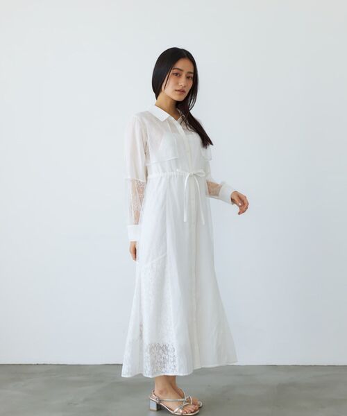 セール】ミックスレースシャツワンピース 【低身長・小柄女性