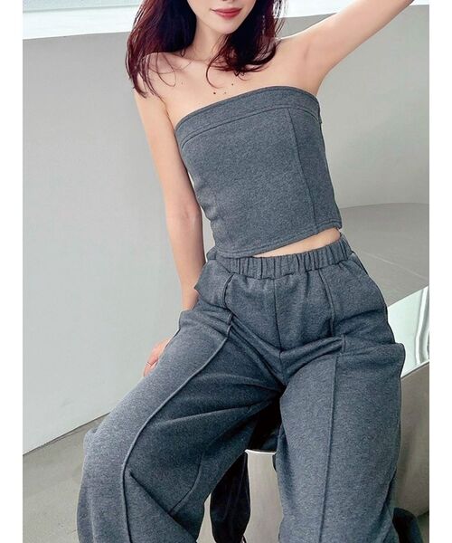 RESEXXY(リゼクシー)の「スウェットベアトップス【セットアップ着用可能】(キャミソール・レディース・ライトグレー/チャコールグレー/ブラック・FREE)」の2枚目の写真