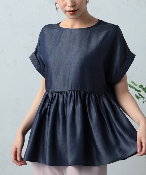 GALLORIA（ギャローリア）の「デニムペプラムブラウス（シャツ/ブラウス・レディース・インディゴブルー/グレー・LL/S/M/L）」の2枚目の写真