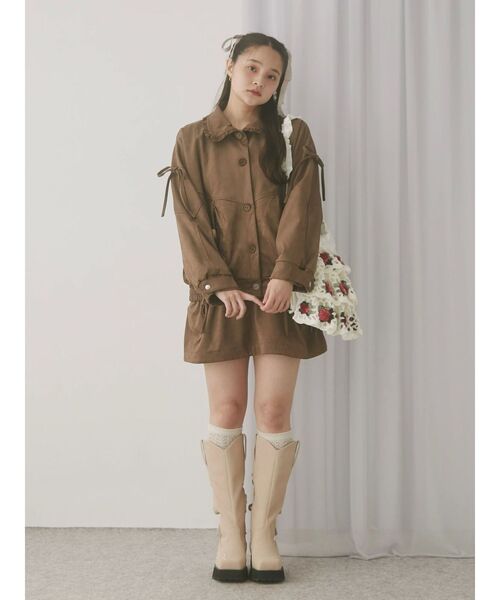 merry jenny（メリージェニー）の「ギャザーリボンフレアミニスカート（スカート・レディース・アイボリー/ブラウン・FREE）」の3枚目の写真