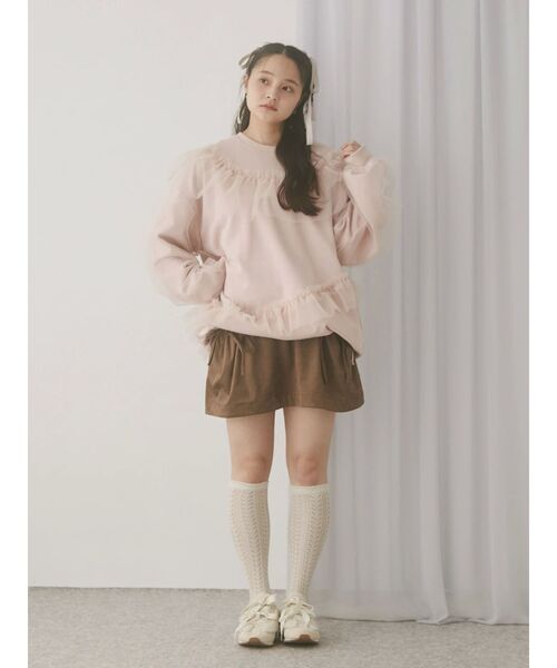 merry jenny（メリージェニー）の「ギャザーリボンフレアミニスカート（スカート・レディース・アイボリー/ブラウン・FREE）」の5枚目の写真