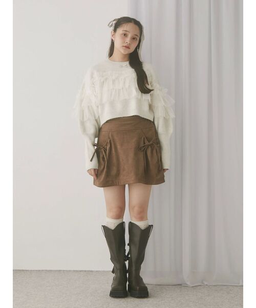 merry jenny（メリージェニー）の「ギャザーリボンフレアミニスカート（スカート・レディース・アイボリー/ブラウン・FREE）」の7枚目の写真