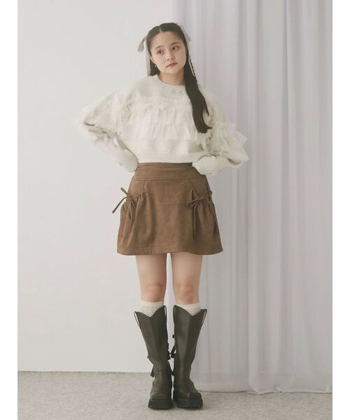 merry jenny（メリージェニー）の「ギャザーリボンフレアミニスカート（スカート・レディース・アイボリー/ブラウン・FREE）」の8枚目の写真