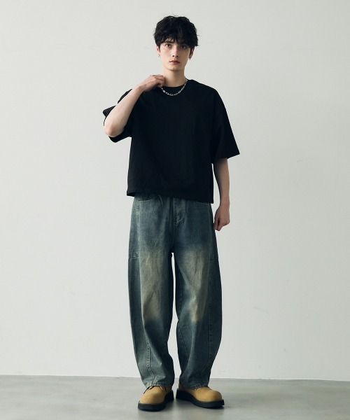  ★オーバーサイズ 半袖 クロップド丈 Tシャツ★蠍★ セール】Oversized cropped short sleeve T-shirt / オーバー