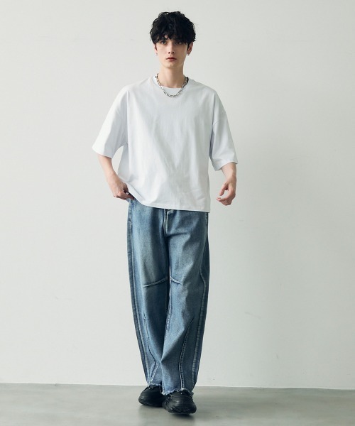  ★オーバーサイズ 半袖 プリーツ トップス Tシャツ She's Closet tシャツ オーバーサイズ半袖ロゴフォト箔プリントT