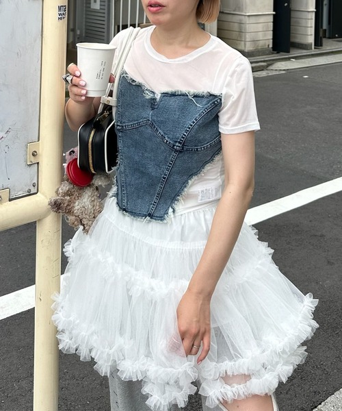 Alley Tokyo（アリートーキョー）の「なんちゃってビスチェT（Tシャツ/カットソー・レディース・ブラック/ブルー・F）」の3枚目の写真