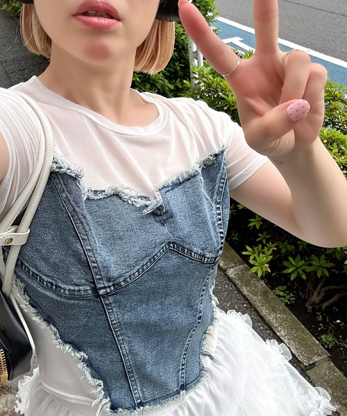 Alley Tokyo（アリートーキョー）の「なんちゃってビスチェT（Tシャツ/カットソー・レディース・ブラック/ブルー・F）」の5枚目の写真
