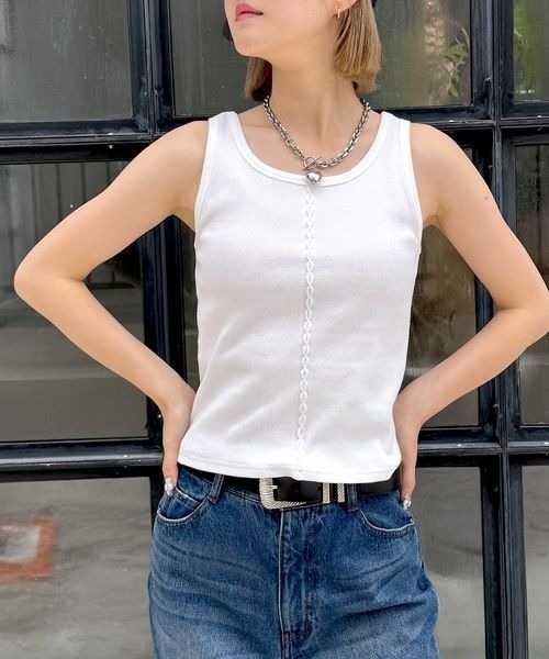 PAGEBOY(ページボーイ)の「フロントタックタンク(タンクトップ・レディース・オフホワイト/レッド系その他4/ブラック・FREE)」の6枚目の写真