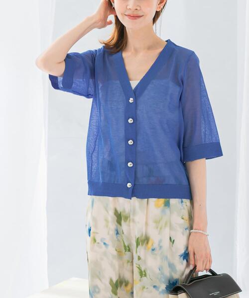 URBAN RESEARCH ROSSO WOMEN(アーバンリサーチ ロッソ)の「デザインボタンシアーカーディガン(カーディガン/ボレロ・レディース・ブルー/ホワイト・FREE)」の22枚目の写真