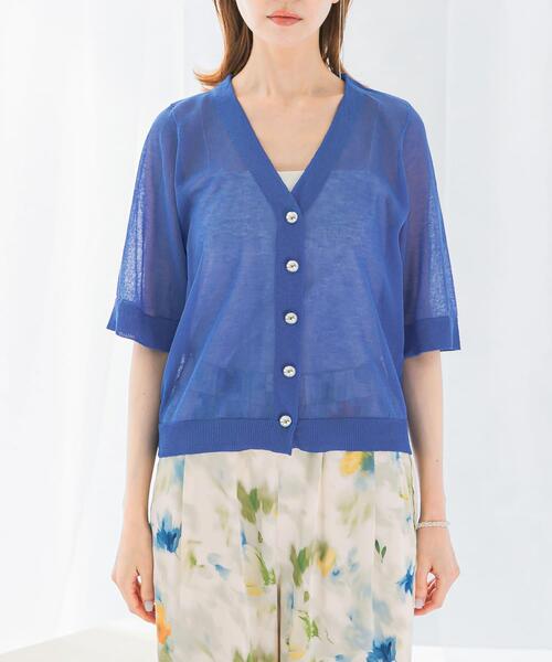 URBAN RESEARCH ROSSO WOMEN(アーバンリサーチ ロッソ)の「デザインボタンシアーカーディガン(カーディガン/ボレロ・レディース・ブルー/ホワイト・FREE)」の10枚目の写真