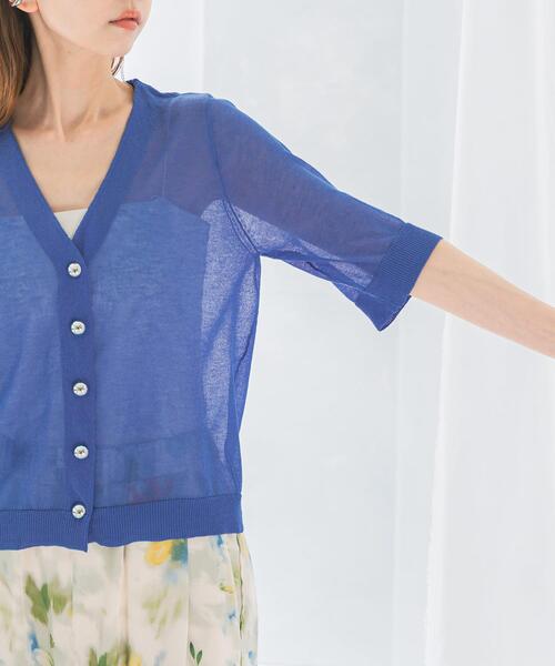 URBAN RESEARCH ROSSO WOMEN(アーバンリサーチ ロッソ)の「デザインボタンシアーカーディガン(カーディガン/ボレロ・レディース・ブルー/ホワイト・FREE)」の13枚目の写真