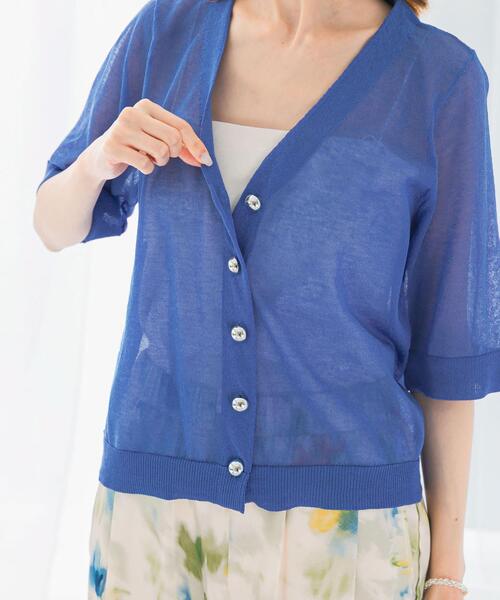 URBAN RESEARCH ROSSO WOMEN(アーバンリサーチ ロッソ)の「デザインボタンシアーカーディガン(カーディガン/ボレロ・レディース・ブルー/ホワイト・FREE)」の15枚目の写真