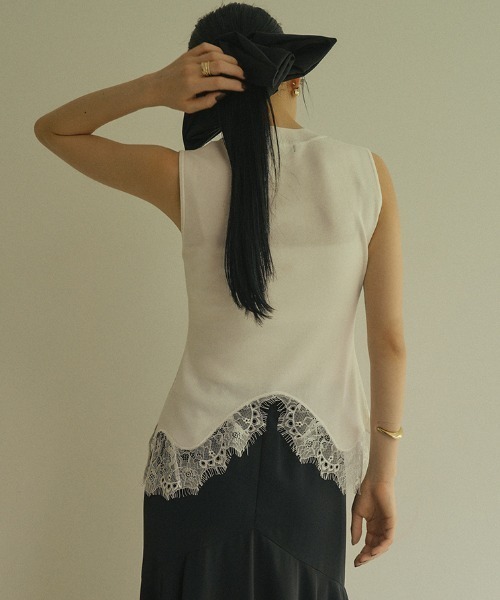 アニュアンストップス レースアングルヘムニット レースアングルヘムニット