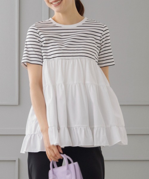 ソーノ　sono バックフレア　ボーダーTシャツ　M 新作5/8発売】ご自宅でお洗濯可能/UVカット/ストレッチ/接触冷感【SONO