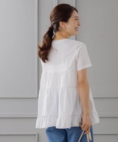 Sono(ソーノ)の「【新作5/8発売】ご自宅でお洗濯可能/UVカット/ストレッチ/接触冷感【SONO/ソーノ】エッセンシャルコットン ティアードフレアTee(Tシャツ/カットソー・レディース・ホワイト/ホワイト×ブラック/ブラック/ライトブルー・F)」の6枚目の写真