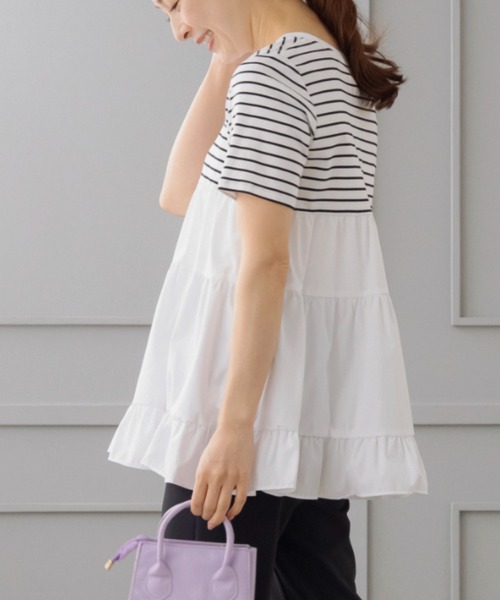 Sono(ソーノ)の「【新作5/8発売】ご自宅でお洗濯可能/UVカット/ストレッチ/接触冷感【SONO/ソーノ】エッセンシャルコットン ティアードフレアTee(Tシャツ/カットソー・レディース・ホワイト/ホワイト×ブラック/ブラック/ライトブルー・F)」の9枚目の写真