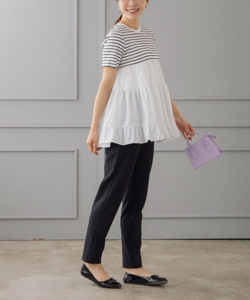 Sono(ソーノ)の「【新作5/8発売】ご自宅でお洗濯可能/UVカット/ストレッチ/接触冷感【SONO/ソーノ】エッセンシャルコットン ティアードフレアTee(Tシャツ/カットソー・レディース・ホワイト/ホワイト×ブラック/ブラック/ライトブルー・F)」の11枚目の写真