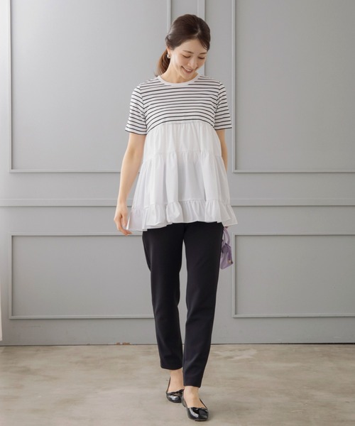 Sono(ソーノ)の「【新作5/8発売】ご自宅でお洗濯可能/UVカット/ストレッチ/接触冷感【SONO/ソーノ】エッセンシャルコットン ティアードフレアTee(Tシャツ/カットソー・レディース・ホワイト/ホワイト×ブラック/ブラック/ライトブルー・F)」の13枚目の写真