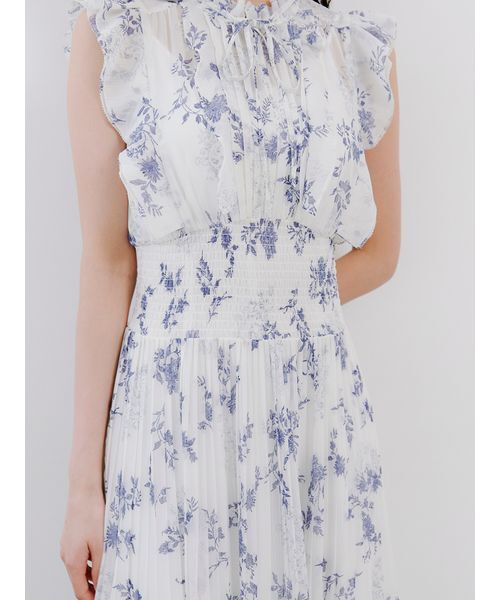 セール】【00サイズあり】プリントプリーツシャーリングワンピース