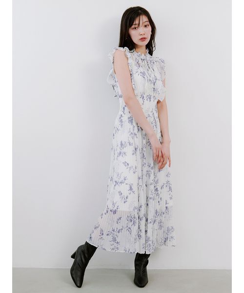 セール】【00サイズあり】プリントプリーツシャーリングワンピース